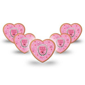 ExpressionMed Kiss Me Cookie Dexcom G7 Heart Shape Tape, Dexcom Stelo Glucose Biosensor System, 5- Pack Tape and 5-Pack Sticker Sweet Heart Cookie, Overlay Patch CGM Design
