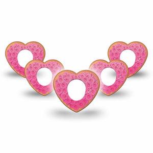 ExpressionMed Cutie Pie Cookie Dexcom G7 Heart Shape Tape, Dexcom Stelo Glucose Biosensor System, 5-Pack Tape Pink Rose Frosted Cookie, Overlay Patch CGM Design