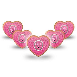 ExpressionMed Cutie Pie Cookie Dexcom G7 Heart Shape Tape, Dexcom Stelo Glucose Biosensor System, 5-Pack Tape and 5-Pack Sticker Rose Frosted Heart Cookie, Overlay Patch CGM Design