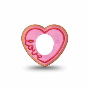 ExpressionMed Love Cookie Dexcom G7 Heart Shape Tape, Dexcom Stelo Glucose Biosensor System, Single Tape Cute Pink Frosted Valentine's Day Treat, Overlay Patch CGM Design