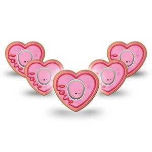 ExpressionMed Love Cookie Dexcom G7 Heart Shape Tape, Dexcom Stelo Glucose Biosensor System, 5-Pack Tape and 5-Pack Sticker Pink Frosted Cookie, Overlay Patch CGM Design