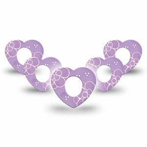 ExpressionMed Purple Flowers Dexcom G7 Heart Shape Tape, Dexcom Stelo Glucose Biosensor System, 5-Pack Tape Cute Purple Blossoms, Overlay Patch CGM Design