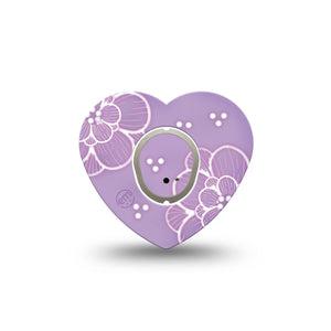 ExpressionMed Purple Flowers Dexcom G7 Heart Shape Tape, Dexcom Stelo Glucose Biosensor System, Single Tape and Single Sticker Embroidered Inspired Purple Florals, Overlay Patch CGM Design