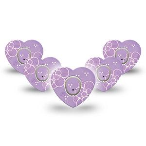 ExpressionMed Purple Flowers Dexcom G7 Heart Shape Tape, Dexcom Stelo Glucose Biosensor System, 5-Pack Tape and 5-Pack Sticker Adorable Lilac Petals, Overlay Patch CGM Design