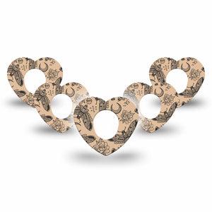 ExpressionMed Tattoo Print Dexcom G7 Heart Shape Tape, Dexcom Stelo Glucose Biosensor System, 5-Pack Tape Black Moth Tattoo Inspired, Overlay Patch CGM Design