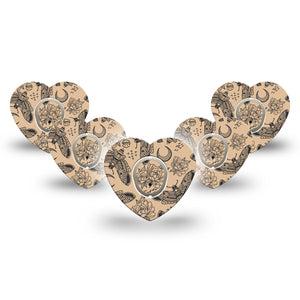 ExpressionMed Tattoo Print Dexcom G7 Heart Shape Tape, Dexcom Stelo Glucose Biosensor System, 5-Pack Tape and 5-Pack Sticker Black Moth Tattoo Inspired, Overlay Patch CGM Design