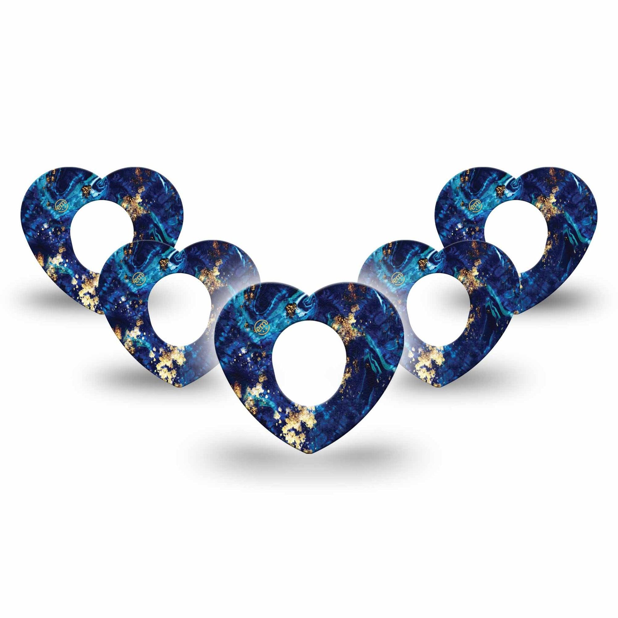 ExpressionMed Molten Midnight Dexcom G7 Heart Shape Tape, Dexcom Stelo Glucose Biosensor System, 5-Pack Tape Blue Pattern Gold Specks, Overlay Patch CGM Design