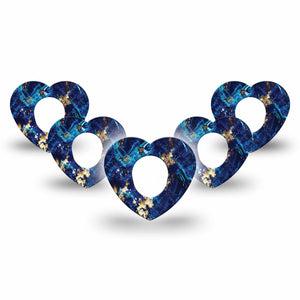 ExpressionMed Molten Midnight Dexcom G7 Heart Shape Tape, Dexcom Stelo Glucose Biosensor System, 5-Pack Tape Blue Pattern Gold Specks, Overlay Patch CGM Design