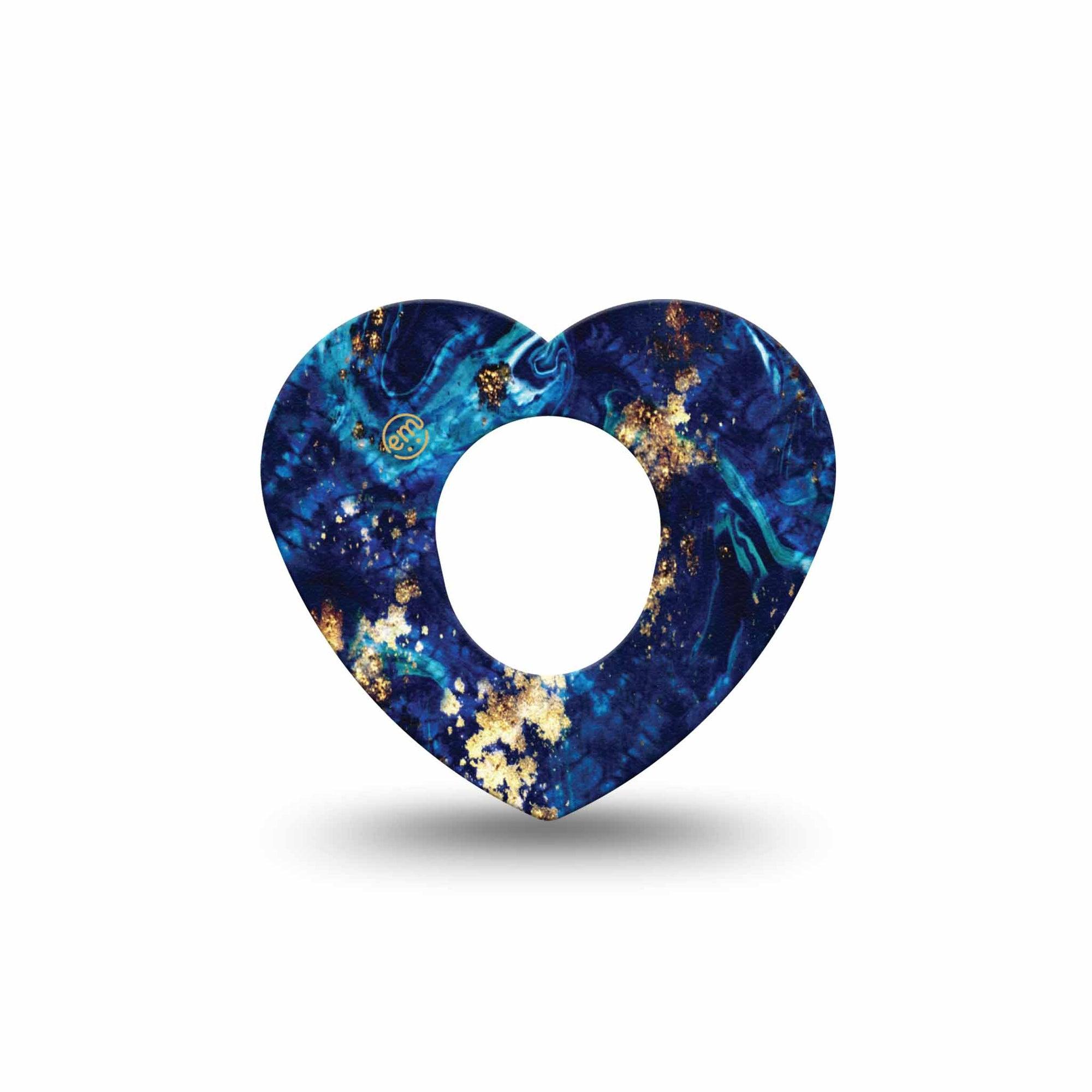 ExpressionMed Molten Midnight Dexcom G7 Heart Shape Tape, Dexcom Stelo Glucose Biosensor System, Single Tape Smoky Melted Blue Hues Gold, Overlay Patch CGM Design