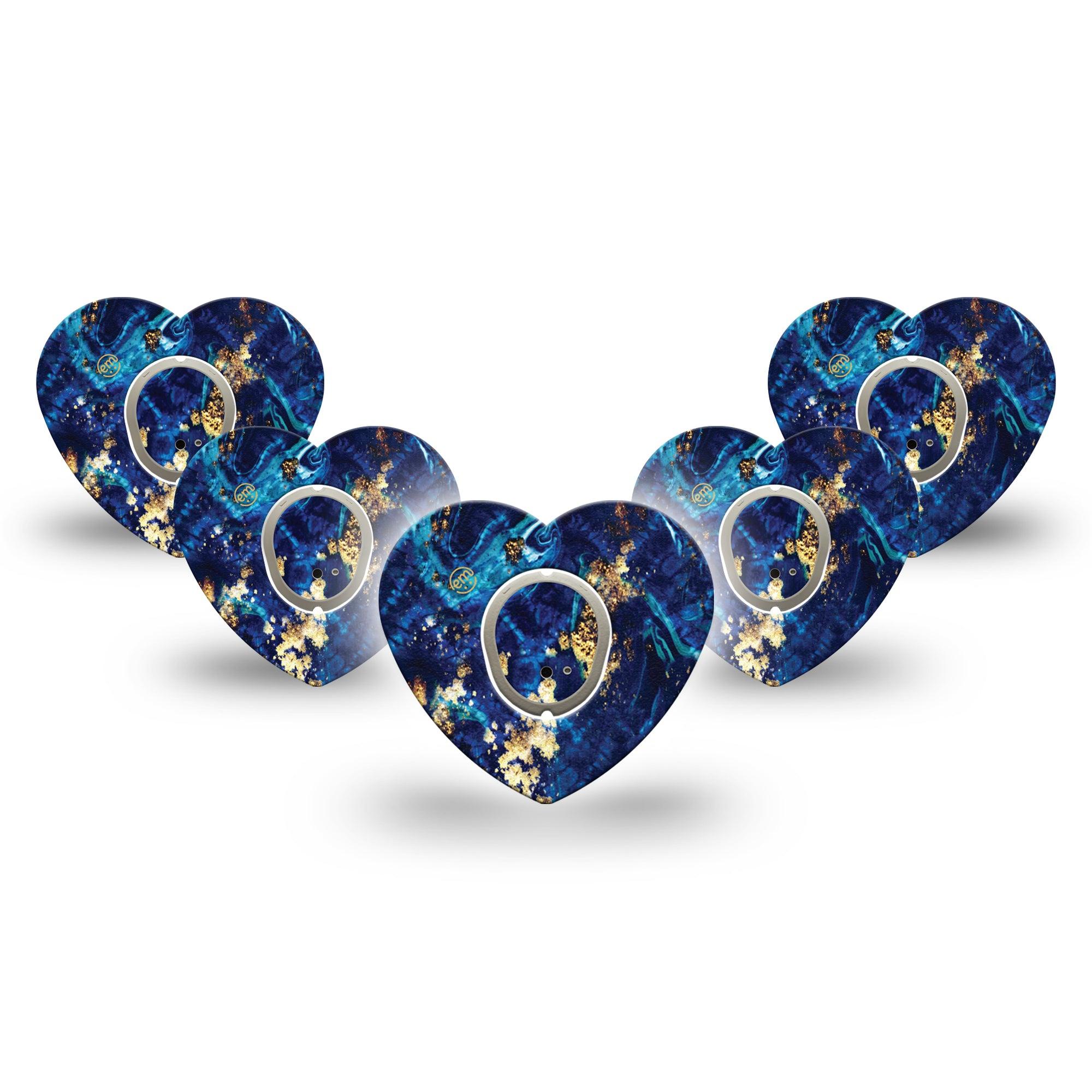 ExpressionMed Molten Midnight Dexcom G7 Heart Shape Tape, Dexcom Stelo Glucose Biosensor System, 5-Pack Tape and 5-Pack Sticker Cobalt Blue Zigzag Pattern, Overlay Patch CGM Design