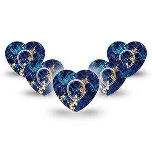 ExpressionMed Molten Midnight Dexcom G7 Heart Shape Tape, Dexcom Stelo Glucose Biosensor System, 5-Pack Tape and 5-Pack Sticker Cobalt Blue Zigzag Pattern, Overlay Patch CGM Design