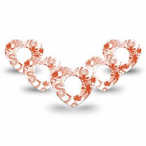 ExpressionMed Lava Coil Floral Dexcom G7 Heart Shape Tape, Dexcom Stelo Glucose Biosensor System, 5- Pack Tape Cute Sunset Orange Snake Pattern, Overlay Patch CGM Design