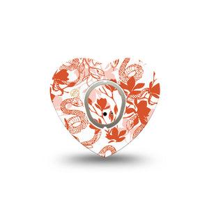 ExpressionMed Lava Coil Floral Dexcom G7 Heart Shape Tape, Dexcom Stelo Glucose Biosensor System, Single Tape and Single Sticker Snake Reptile Floral Deco, Overlay Patch CGM Design