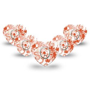 ExpressionMed Lava Coil Floral Dexcom G7 Heart Shape Tape, Dexcom Stelo Glucose Biosensor System, 5-Pack Tape and 5-Pack Sticker Red Orange Viper Snake Petals, Overlay Patch CGM Design