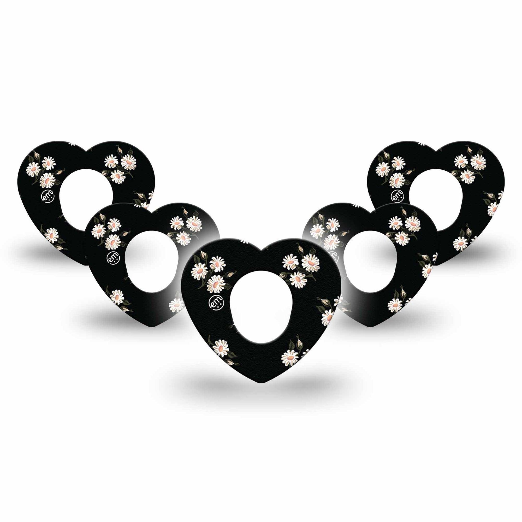 ExpressionMed Black Daisies Dexcom G7 Heart Shape Tape, Dexcom Stelo Glucose Biosensor System, 5-pack Tape Classy Daisy Pattern, Overlay Patch CGM Design