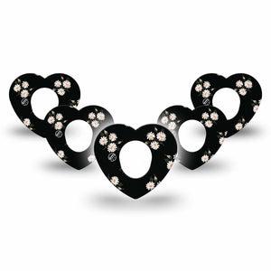 ExpressionMed Black Daisies Dexcom G7 Heart Shape Tape, Dexcom Stelo Glucose Biosensor System, 5-pack Tape Classy Daisy Pattern, Overlay Patch CGM Design
