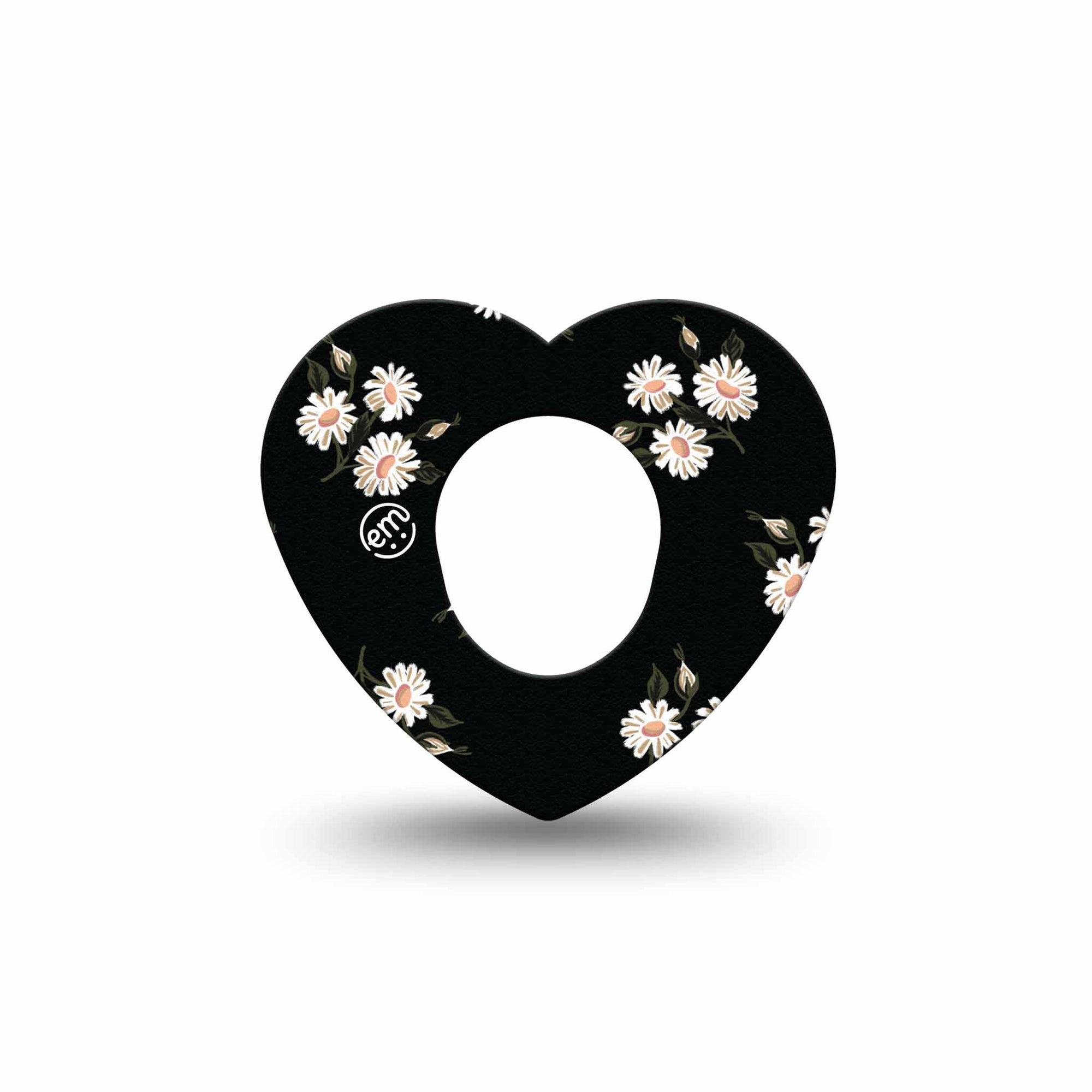 ExpressionMed Black Daisies Dexcom G7 Heart Shape Tape, Dexcom Stelo Glucose Biosensor System, Single Tape Dark Spring Daisy Pattern, Overlay Patch CGM Design