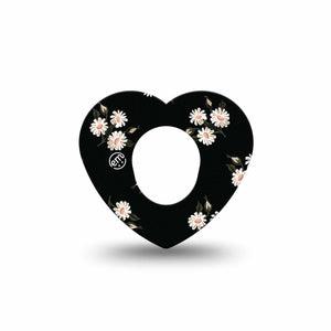 ExpressionMed Black Daisies Dexcom G7 Heart Shape Tape, Dexcom Stelo Glucose Biosensor System, Single Tape Dark Spring Daisy Pattern, Overlay Patch CGM Design