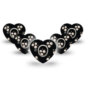 ExpressionMed Black Daisies Dexcom G7 Heart Shape Tape, Dexcom Stelo Glucose Biosensor System, 5-Pack Tape and 5-Pack Sticker Black And White Classical Daisy Florals, Overlay Patch CGM Design