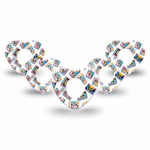 ExpressionMed Vintage Music Tapes Dexcom G7 Heart Shape Tape, Dexcom Stelo Glucose Biosensor System, 5-Pack Tape Neon Cassette Tapes, Adhesive Tape CGM Design