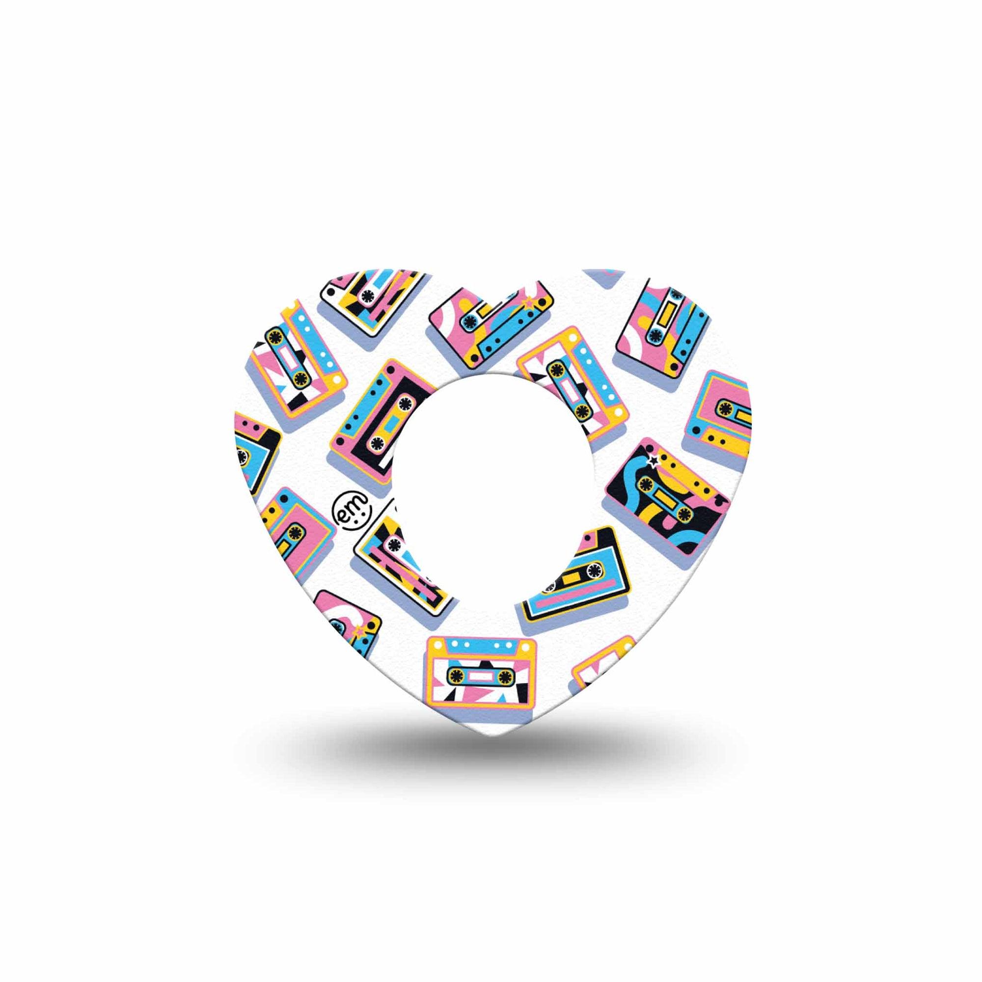 ExpressionMed Vintage Music Tapes Dexcom G7 Heart Shape Tape, Dexcom Stelo Glucose Biosensor System, Single Tape Fun Colorful Music Tapes, Adhesive Tape CGM Design
