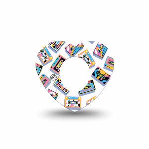 ExpressionMed Vintage Music Tapes Dexcom G7 Heart Shape Tape, Dexcom Stelo Glucose Biosensor System, Single Tape Fun Colorful Music Tapes, Adhesive Tape CGM Design