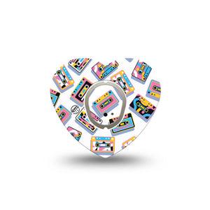 ExpressionMed Vintage Music Tapes Dexcom G7 Heart Shape Tape, Dexcom Stelo Glucose Biosensor System, Single Tape and Single Sticker Bright Cassette Pattern, Adhesive Tape CGM Design