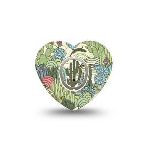 ExpressionMed Cactus Dexcom G7 Heart Shape Tape, Dexcom Stelo Glucose Biosensor System, Single Tape and Single Sticker Summer Cactus Plants, Overlay Patch CGM Design