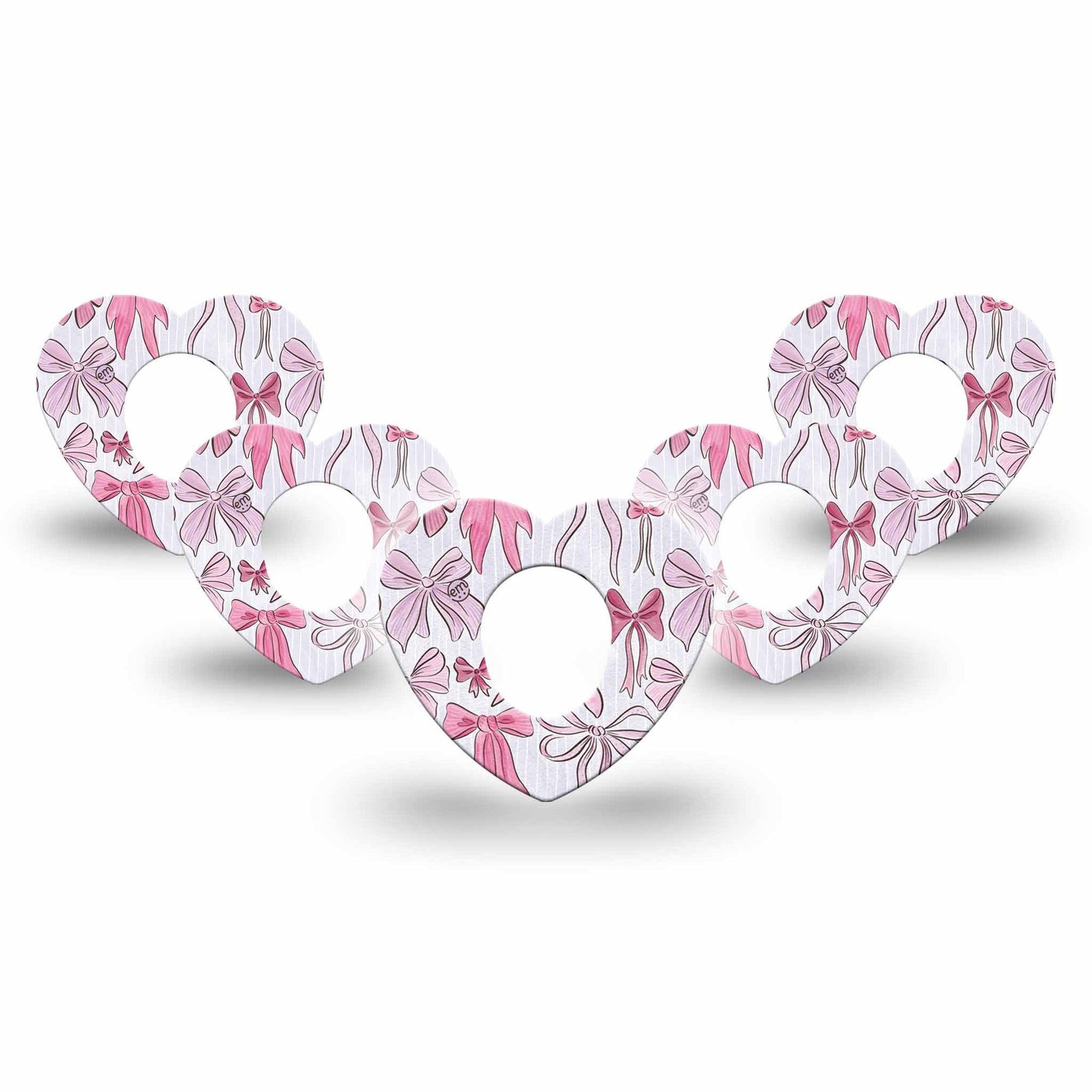 ExpressionMed Bows and Ribbons Dexcom G7 Heart Shape Tape, Dexcom Stelo Glucose Biosensor System, 5-Pack Tape Soft Pink Bows, Overlay Patch CGM Design