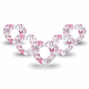 ExpressionMed Bows and Ribbons Dexcom G7 Heart Shape Tape, Dexcom Stelo Glucose Biosensor System, 5-Pack Tape Soft Pink Bows, Overlay Patch CGM Design