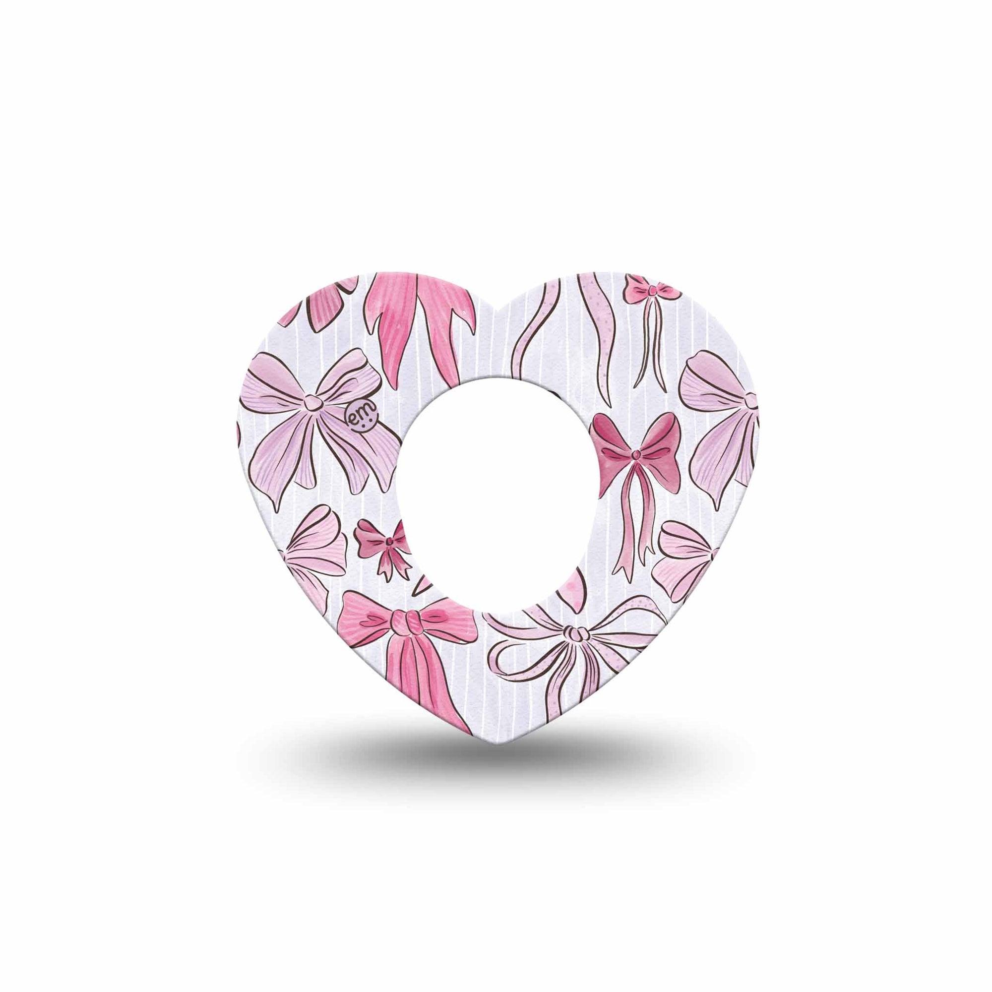 ExpressionMed Bows and Ribbons Dexcom G7 Heart Shape Tape, Dexcom Stelo Glucose Biosensor System, Single Tape Pink Ribbon Bows, Overlay Patch CGM Design