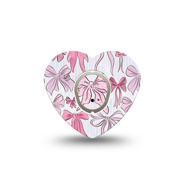 ExpressionMed Bows and Ribbons Dexcom G7 Heart Shape Tape, Dexcom Stelo Glucose Biosensor System, Single Tape and Single Sticker Hair Bow Inspired Pink Ribbon, Overlay Patch CGM Design