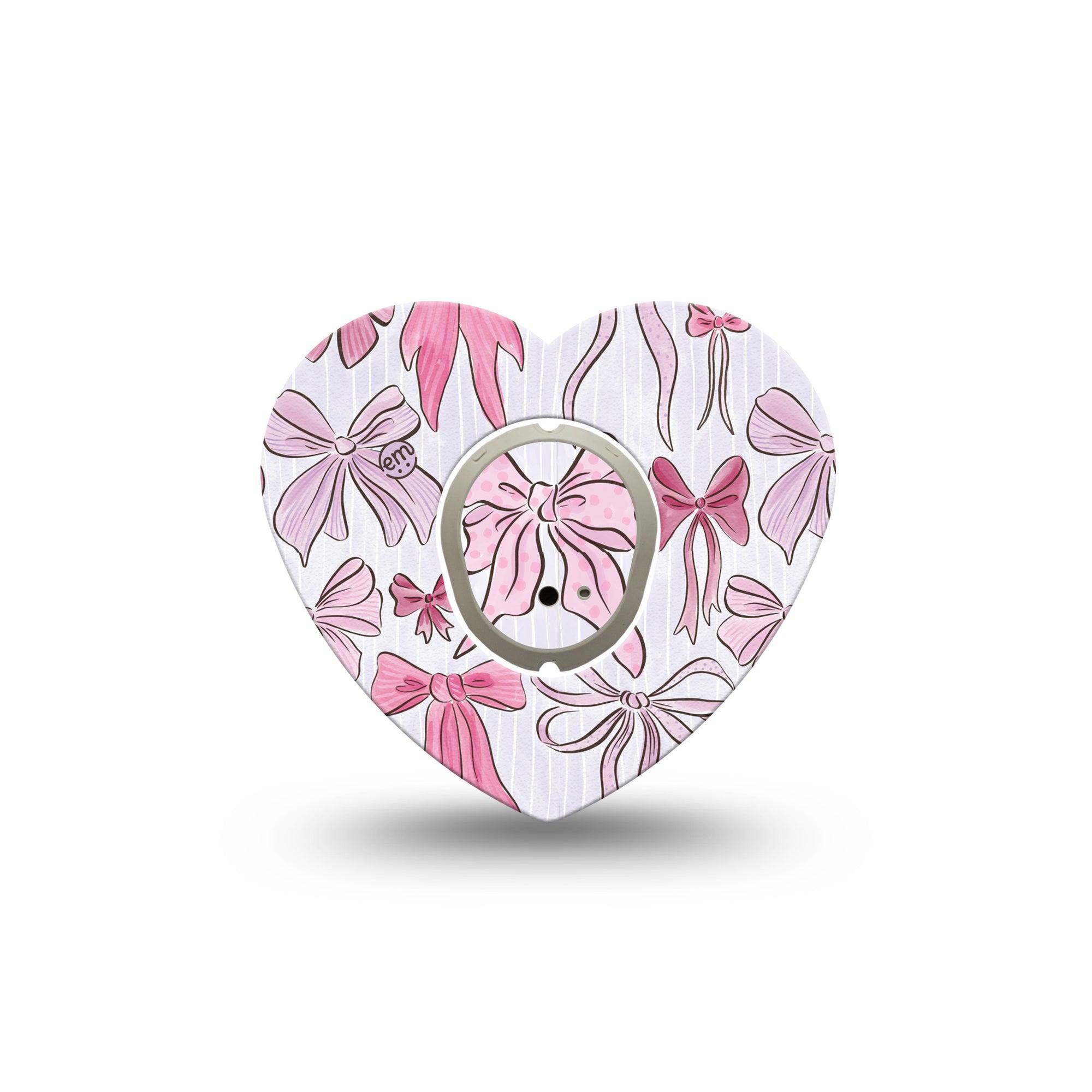 ExpressionMed Bows and Ribbons Dexcom G7 Heart Shape Tape, Dexcom Stelo Glucose Biosensor System, Single Tape and Single Sticker Hair Bow Inspired Pink Ribbon, Overlay Patch CGM Design