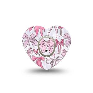 ExpressionMed Bows and Ribbons Dexcom G7 Heart Shape Tape, Dexcom Stelo Glucose Biosensor System, Single Tape and Single Sticker Hair Bow Inspired Pink Ribbon, Overlay Patch CGM Design