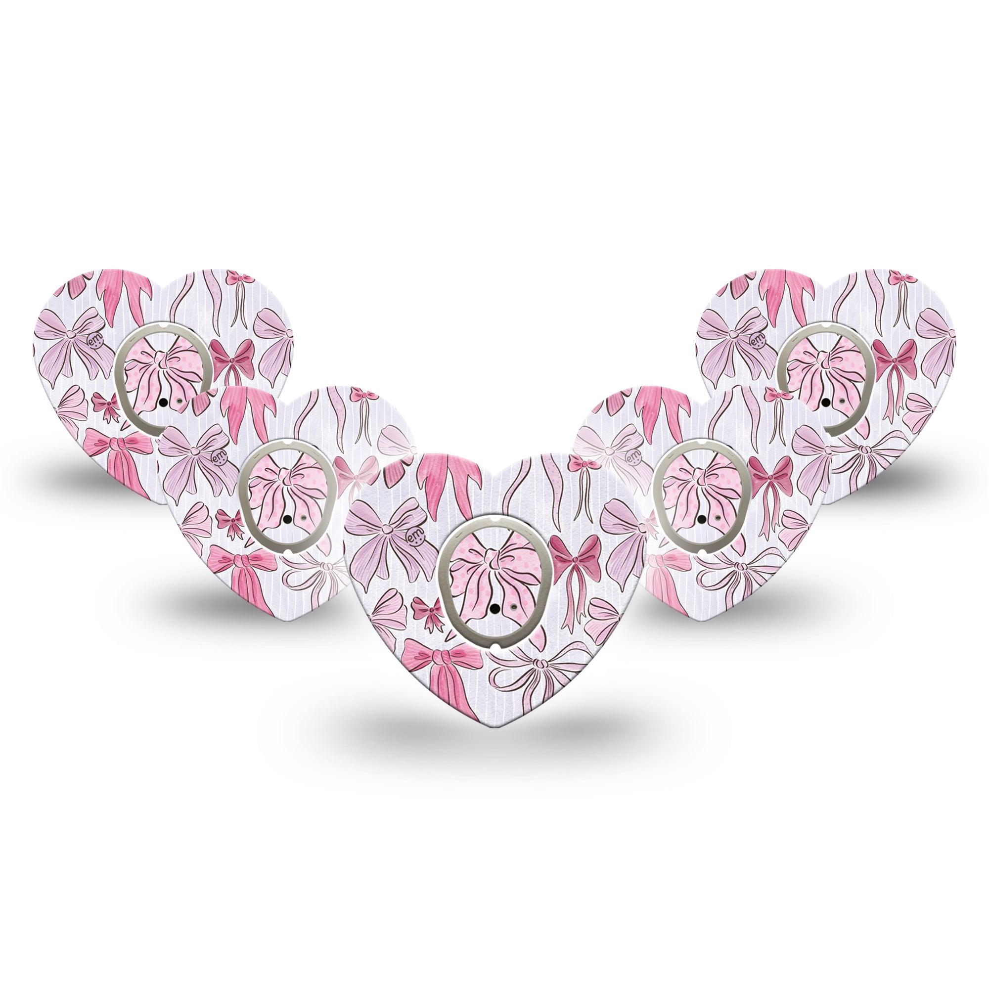 ExpressionMed Bows and Ribbons Dexcom G7 Heart Shape Tape, Dexcom Stelo Glucose Biosensor System, 5-Pack Tape and 5-Pack Sticker Pink Ribbon Bows, Overlay Patch CGM Design