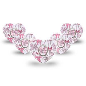 ExpressionMed Bows and Ribbons Dexcom G7 Heart Shape Tape, Dexcom Stelo Glucose Biosensor System, 5-Pack Tape and 5-Pack Sticker Pink Ribbon Bows, Overlay Patch CGM Design