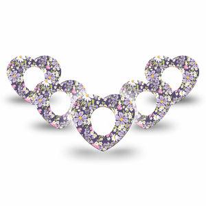 ExpressionMed Purple and Pink Flowers Dexcom G7 Heart Shape Tape, Dexcom Stelo Glucose Biosensor System, 5-Pack Tape Purple Spring Flowers, Overlay Patch CGM Design