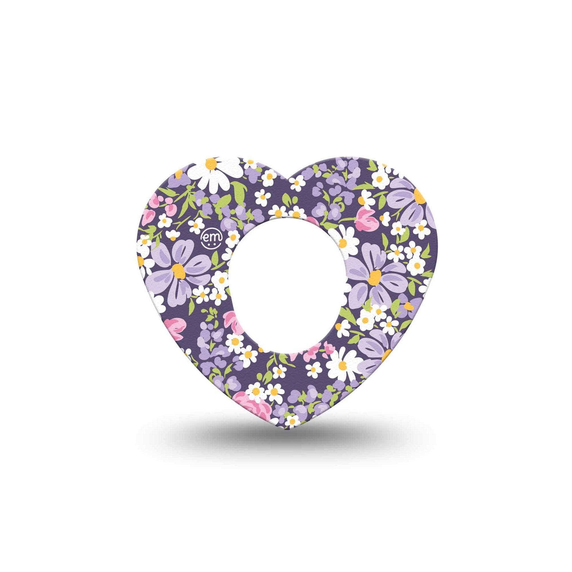 ExpressionMed Purple and Pink Flowers Dexcom G7 Heart Shape Tape, Dexcom Stelo Glucose Biosensor System, Single Tape Cute Rose Daisy Blossoms, Overlay Patch CGM Design