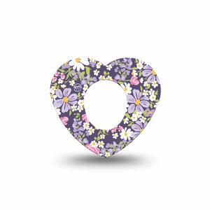 ExpressionMed Purple and Pink Flowers Dexcom G7 Heart Shape Tape, Dexcom Stelo Glucose Biosensor System, Single Tape Cute Rose Daisy Blossoms, Overlay Patch CGM Design