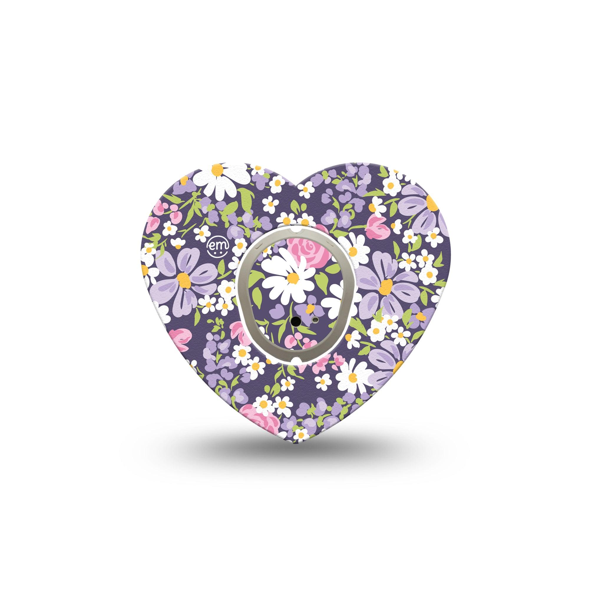 ExpressionMed Purple and Pink Flowers Dexcom G7 Heart Shape Tape, Dexcom Stelo Glucose Biosensor System, Single Tape and Single Sticker White Pink Purple Flower Vine, Overlay Patch CGM Design