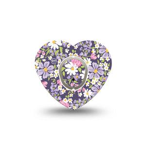 ExpressionMed Purple and Pink Flowers Dexcom G7 Heart Shape Tape, Dexcom Stelo Glucose Biosensor System, Single Tape and Single Sticker White Pink Purple Flower Vine, Overlay Patch CGM Design