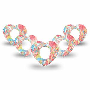 ExpressionMed Faded Summer Dexcom G7 Heart Shape Tape, Dexcom Stelo Glucose Biosensor System, 5-Pack Tape Pale Coral Graphic Print, Overlay Patch CGM Design