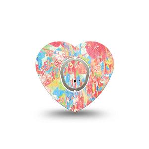 ExpressionMed Faded Summer Dexcom G7 Heart Shape Tape, Dexcom Stelo Glucose Biosensor System, Single Tape and Single Sticker Pale Coral Graphic Print, Overlay Patch CGM Design