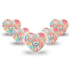 ExpressionMed Faded Summer Dexcom G7 Heart Shape Tape, Dexcom Stelo Glucose Biosensor System, 5-Pack Tape and 5-Pack Sticker Summer-Toned Art Piece Inspired, Overlay Patch CGM Design