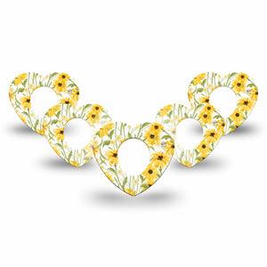 ExpressionMed Yellow Mosaic Floral Dexcom G7 Heart Shape Tape, Dexcom Stelo Glucose Biosensor System, 5-Pack Tape Spring Floral Print, Plaster CGM Design