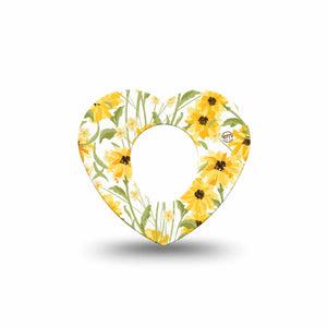 ExpressionMed Yellow Mosaic Floral Dexcom G7 Heart Shape Tape, Dexcom Stelo Glucose Biosensor System, Single Tape Mustard Yellow Flower Plants, Adhesive Tape CGM Design
