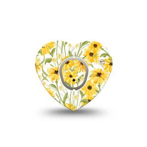 ExpressionMed Yellow Mosaic Floral Dexcom G7 Heart Shape Tape, Dexcom Stelo Glucose Biosensor System, Single Tape and Single Sticker Spring Floral Print, Plaster CGM Design