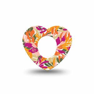 ExpressionMed Retro Brush Stroke Dexcom G7 Heart Shape Tape, Dexcom Stelo Glucose Biosensor System, Single Tape Orange Pink Brush Stroke Pattern, Overlay Patch CGM Design