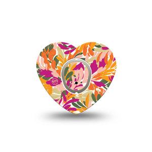 ExpressionMed Retro Brush Stroke Dexcom G7 Heart Shape Tape, Dexcom Stelo Glucose Biosensor System, Single Tape and Single Sticker Spring Plant-Inspired Art,  Overlay Patch CGM Design