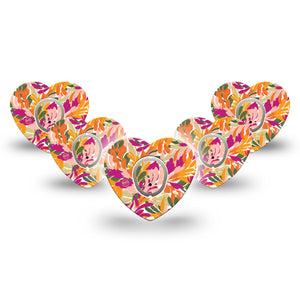 ExpressionMed Retro Brush Stroke Dexcom G7 Heart Shape Tape, Dexcom Stelo Glucose Biosensor System, 5-Pack Tape and 5-Pack Sticker Orange Pink Brush Stroke Pattern, Overlay Patch CGM Design